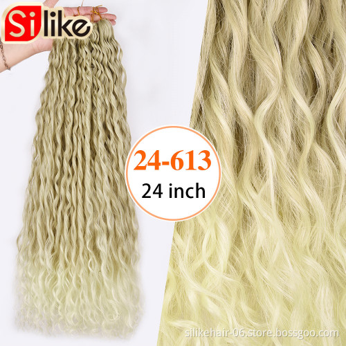 Wholesale Silky 24Inch Ombre Red Brown Long Wavy Water Deep Wave Braids Kinky Curly Crochet Braiding Synthetic Hair Extensions